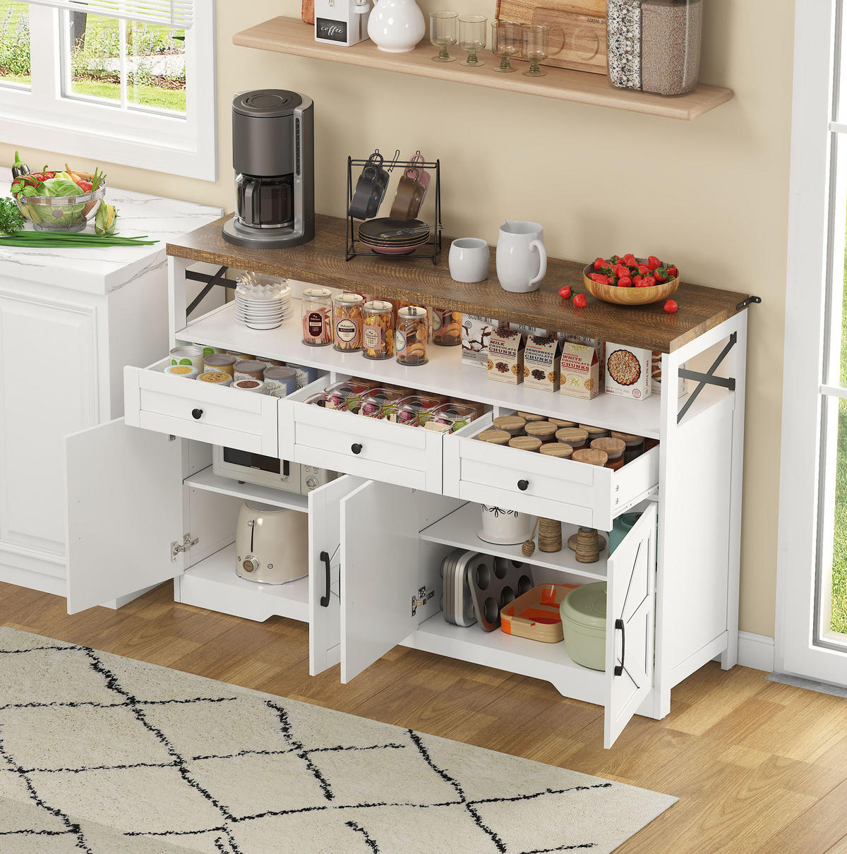 SIDEBOARD 140/35/95 cm aus MDF mit 3 Schubladen und 2 Türen Braun/Weiß - Braun, Holzwerkstoff (140/95/35cm) - Modenvie
