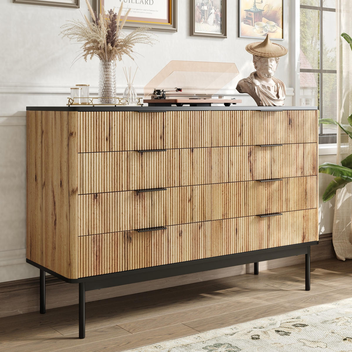 KOMMODE aus MDF 120x39,5x80cm in Natur mit Schubladen - Naturfarben, Holzwerkstoff (120/80/39.5cm) - Modfu