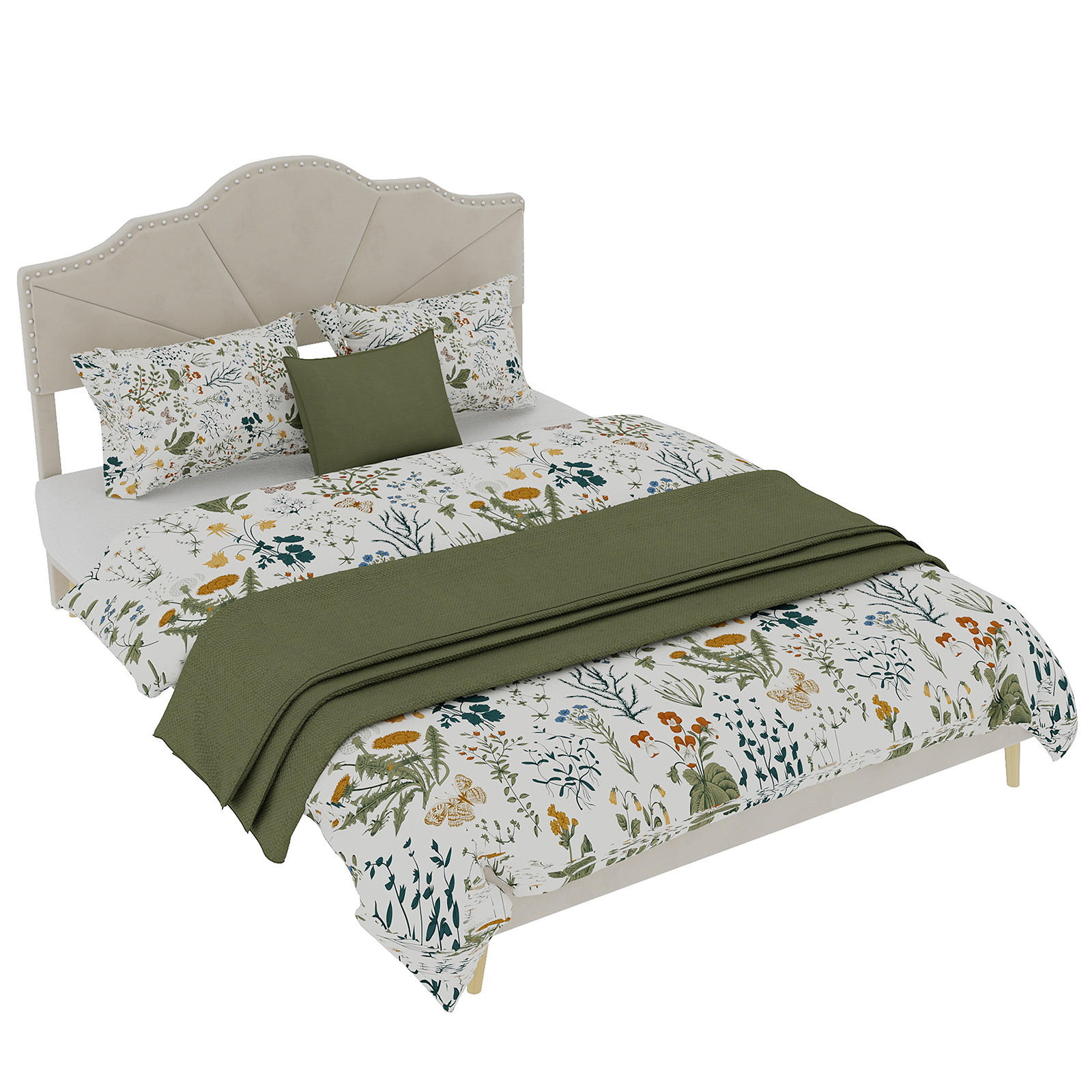 POLSTERBETT 160/200 cm in Beige Stoff mit geometrischem Kopfteil - Beige, Holzwerkstoff/Textil (160/200cm) - WISHDOR