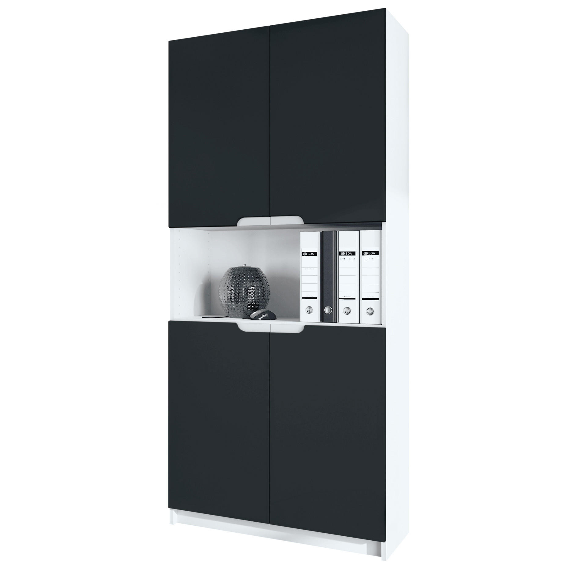 BÜROSCHRANK Logan Fronten in Schwarz matt - Schwarz, Holzwerkstoff (82/184/37cm) - Vladon