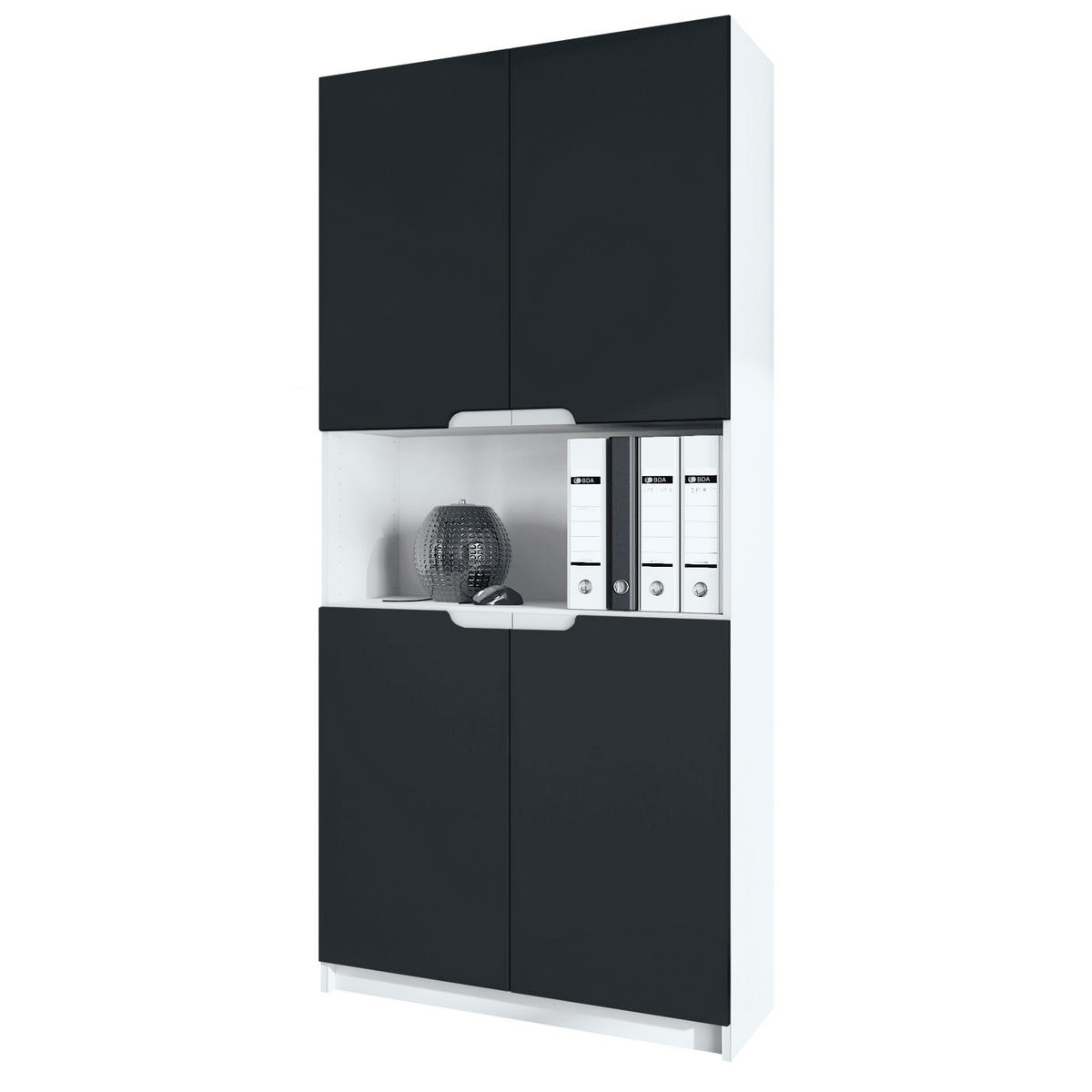 BÜROSCHRANK Logan Fronten in Schwarz matt - Schwarz, Holzwerkstoff (82/184/37cm) - Vladon