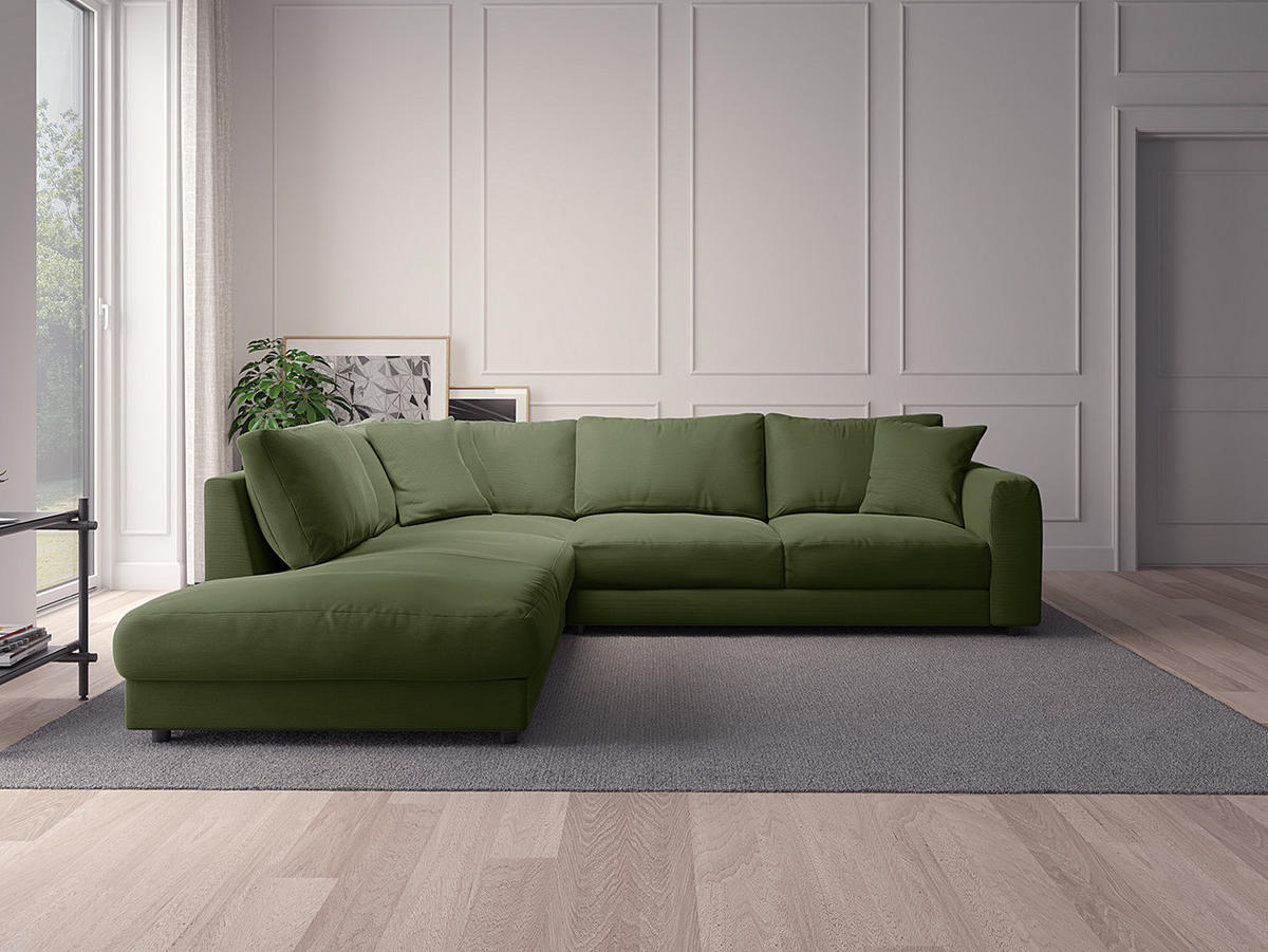 ECKSOFA mit Ottomane - Schwarz/Grün, Holz/Kunststoff (267/254cm) - home24