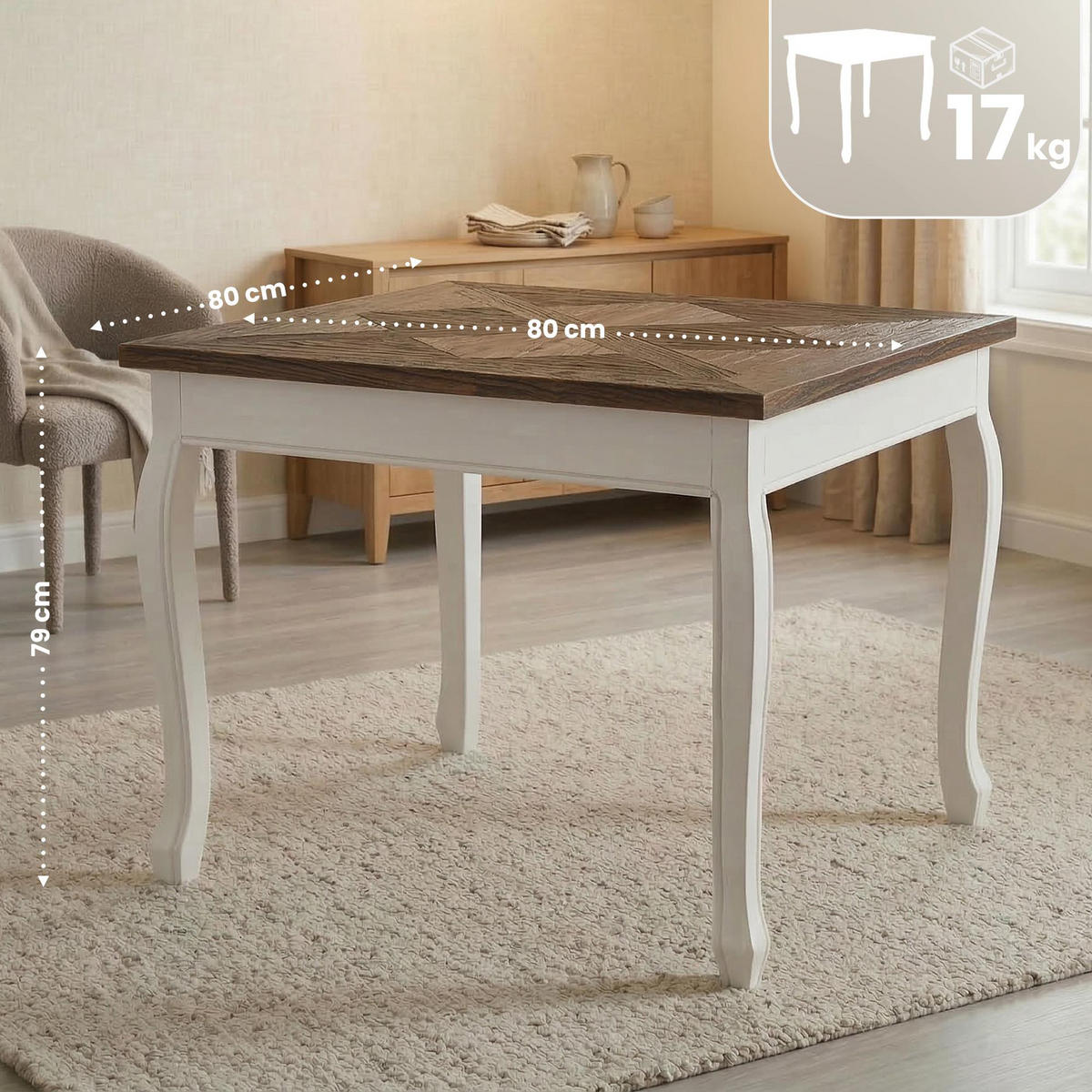 ESSTISCH Agnes eckig 80x80x79cm Holz Weiß-Braun Küchentisch - Braun, Holz (80/80/79cm) - DELUKE