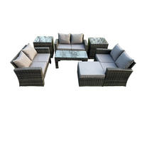 GARTENMÖBEL-SET mit Kissen Polyrattan Dunkelgrau 6-Sitzer - Dunkelgrau, Metall - Fimous