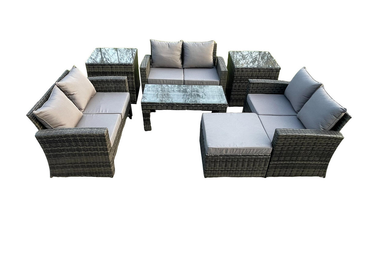 GARTENMÖBEL-SET mit Kissen Polyrattan Dunkelgrau 6-Sitzer - Dunkelgrau, Metall - Fimous