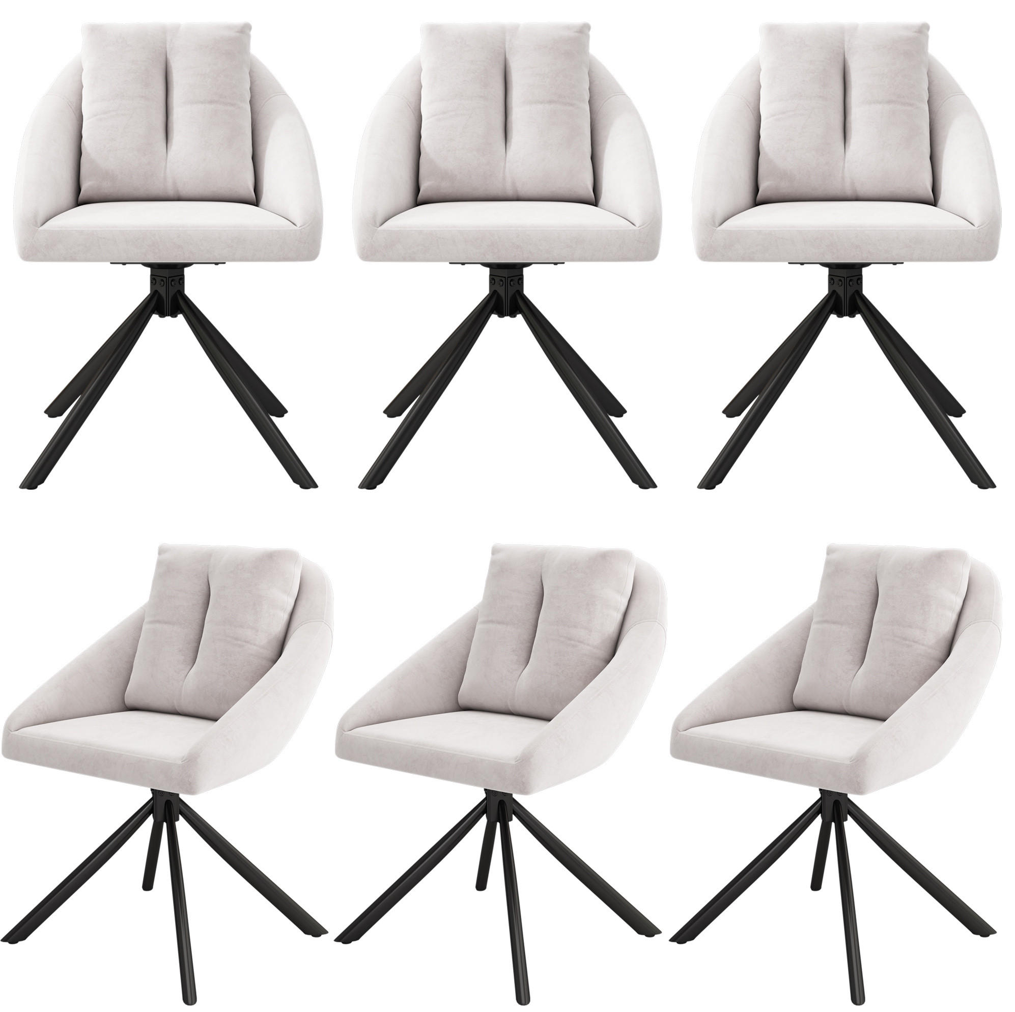 DREHSTUHL ergonomisch Samt Beige 6er-Set - Beige, Metall (54/79/65.2cm) - Meubliv