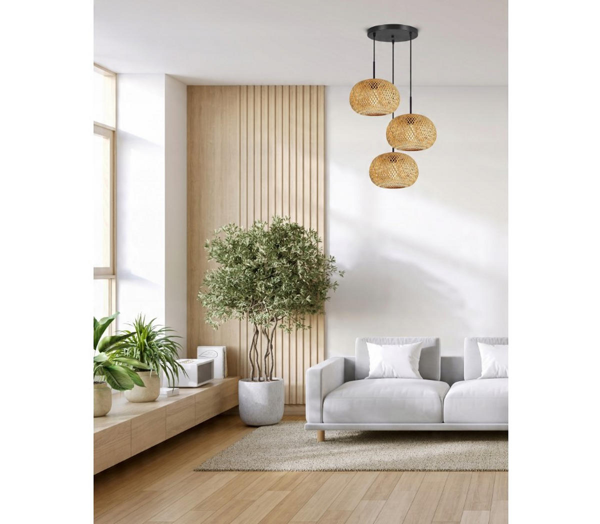 PENDELLEUCHTE BOHO - Beige, Holz/Metall (48/48/100cm) - kiki design