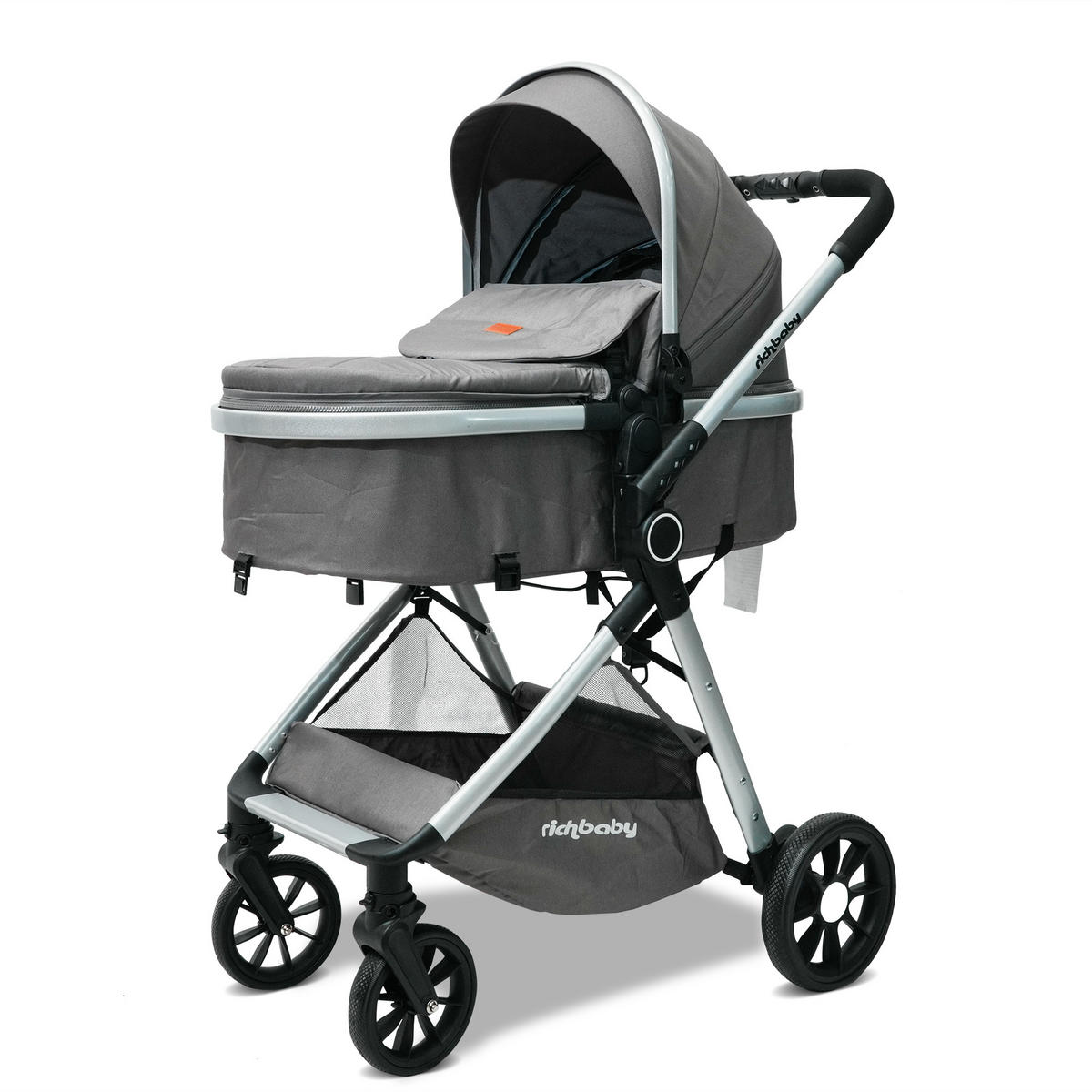 BUGGYS Kombikinderwagen 2 in 1-0 bis 36 Monate-Kompakt faltbar mit Sonnenverdeck - Grau, Metall (80/62/103cm) - Raelunyi