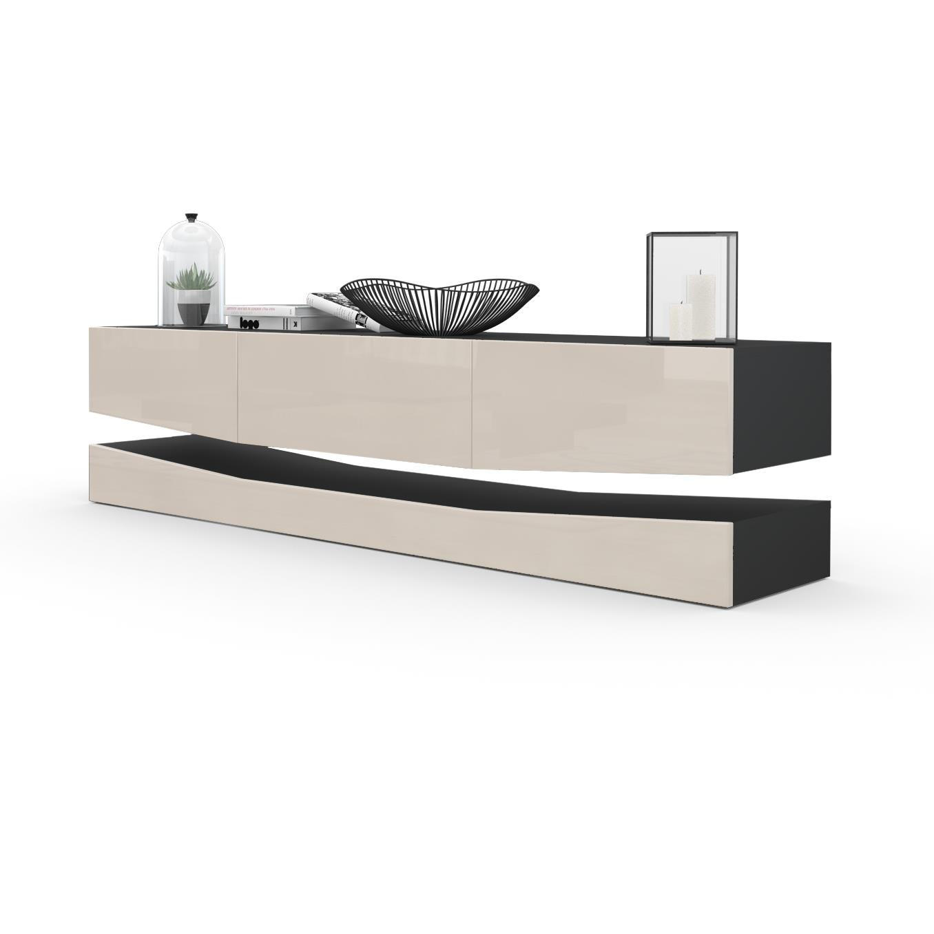 LOWBOARD City Fronten in Sandgrau Hochglanz - Sandfarben, Holzwerkstoff (178/48/39cm) - Vladon
