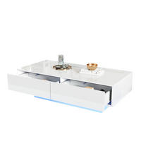 COUCHTISCH aus Spanplatte 115x55x34 cm Weiß mit 2 Schubladen und LED-Beleuchtung - Weiß, Holzwerkstoff (115/55/34cm) - IVMEU
