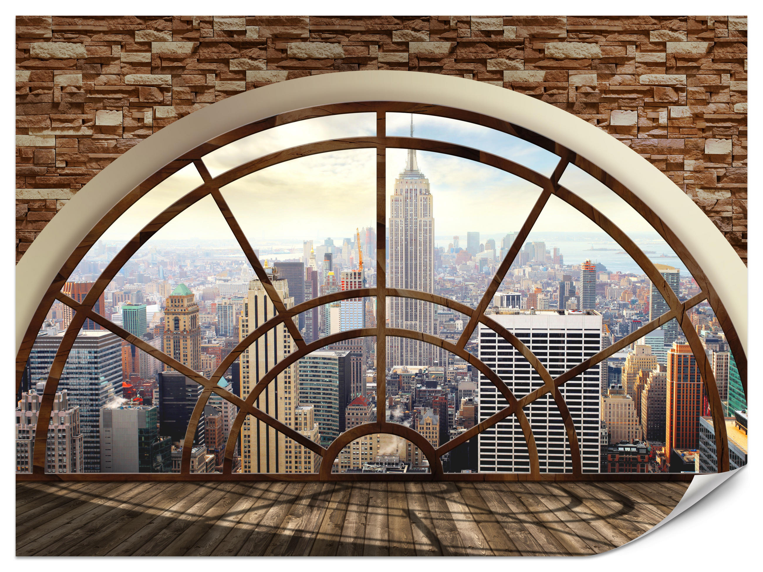 FOTOTAPETE für Wohnzimmer New York Fensterblick Panorama Stadt 250x175 - Beige/Braun, Papier (250/175cm) - Muralo