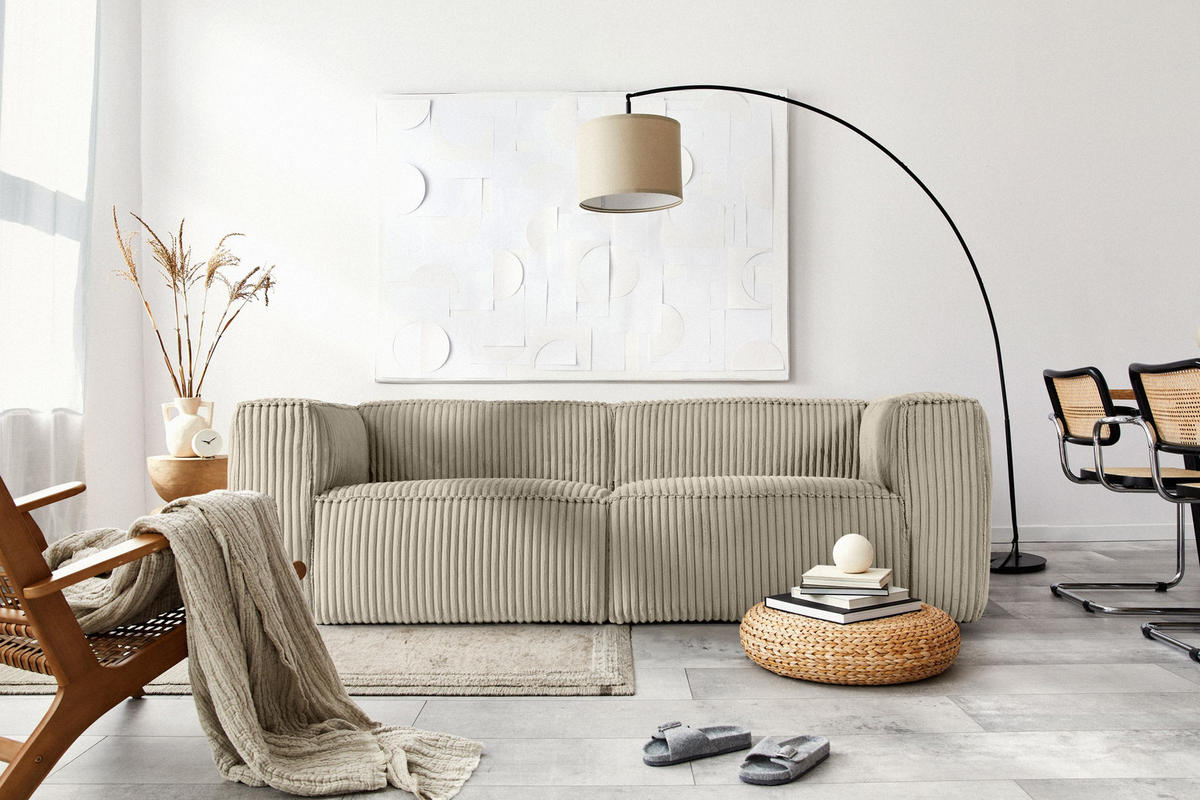 3-SITZER-SOFA FEROX Modern, Cord-Stoff, beige - Beige, Textil (246/73/96cm) - KONSIMO®