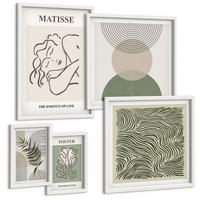 BILDER SET 5er Set - 50x50 cm & 20x30 cm & 40x60 cm Weißer Rahmen - Geometrische botanische Muster - Weiß, Kunststoff (40/60cm) - TULUP