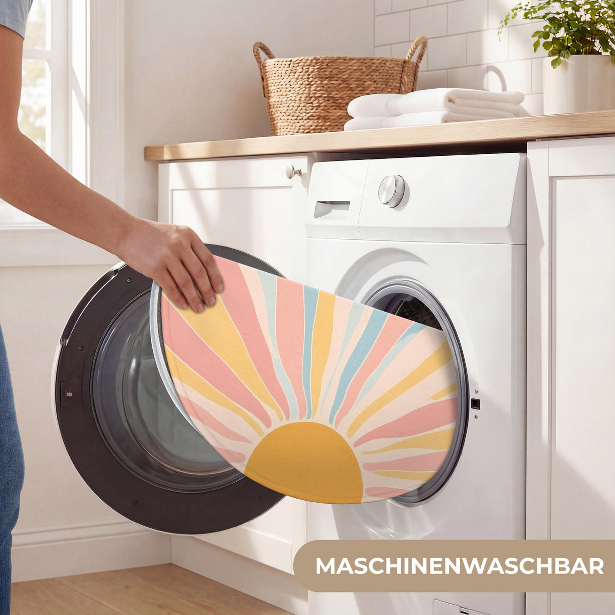 BADEMATTE Illustration - Sonne - Pastellfarben 70x70 cm - Pastellblau, Kunststoff/Textil (70/70cm)