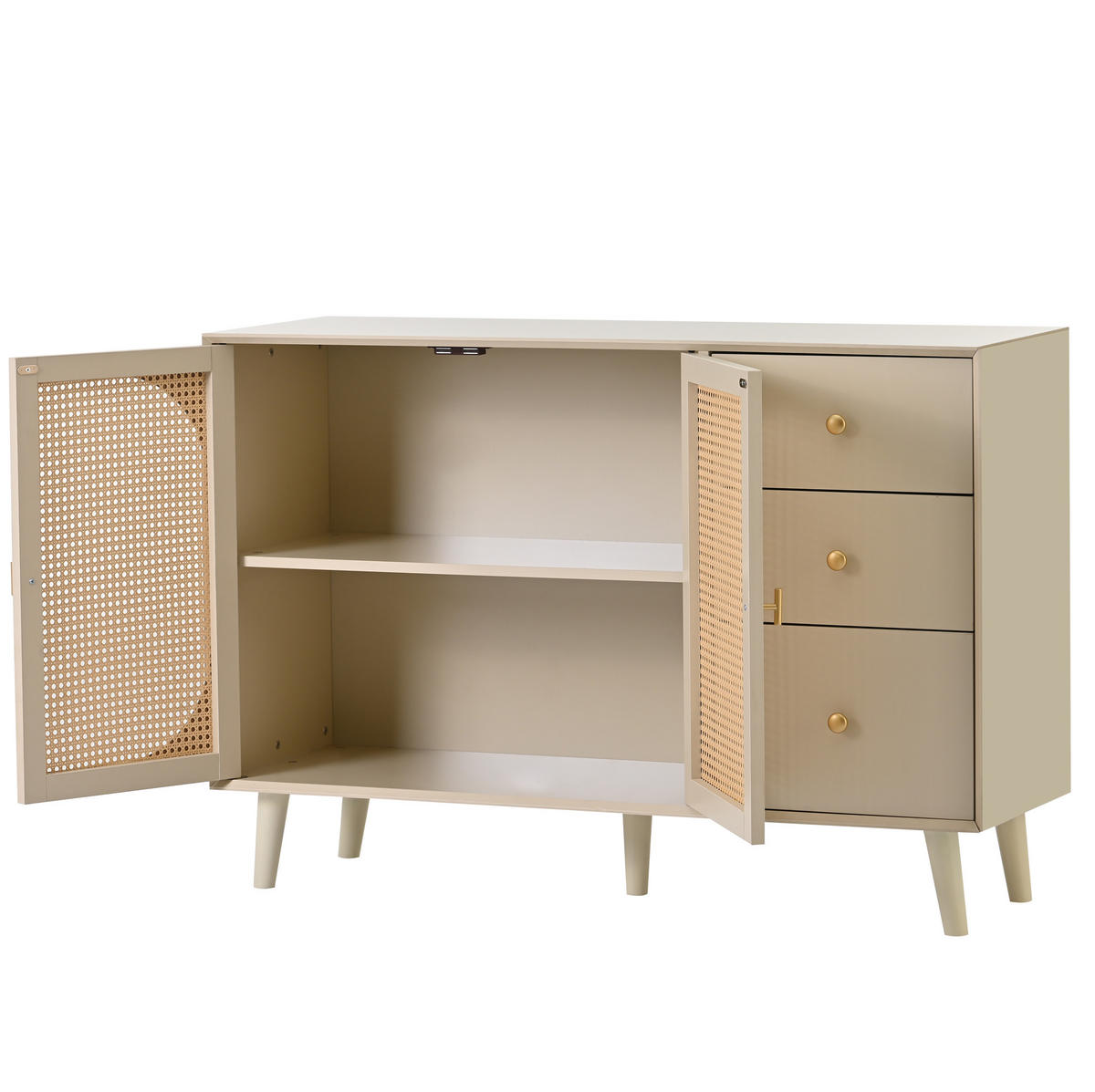BOČNÍ skříň 120/40/82,5 cm bílá z dřevotřísky s otevíráním push-to-open a velkým úložným prostorem - bílá, kompozitní dřevo (120/82.5/40cm) - OKWISH