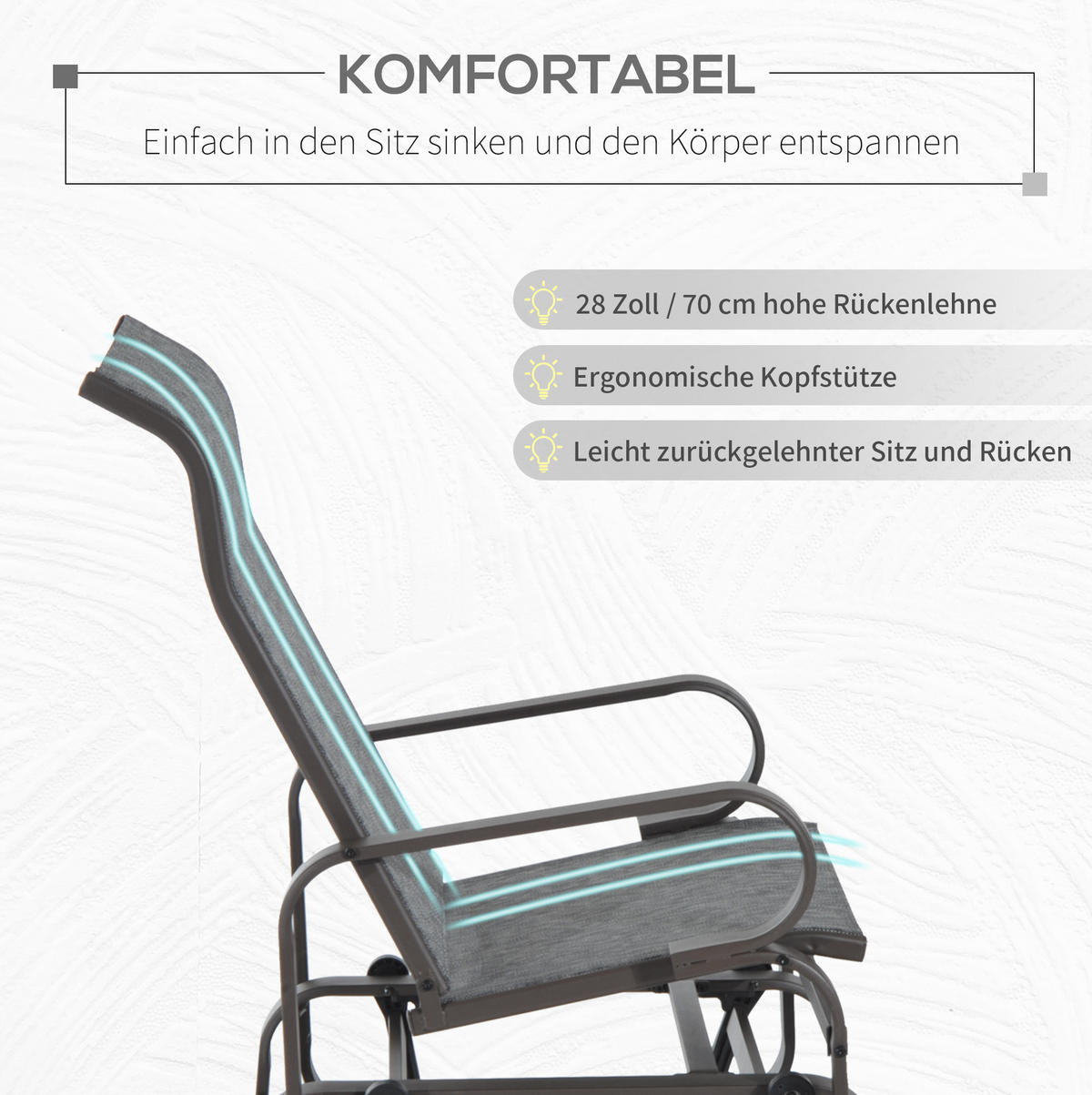 ZAHRADNÍ houpací křeslo 60/75/104 cm světle hnědé z kovu s prodyšnou síťovinou - světle hnědá, kov (75/104/60cm) - OKWISH