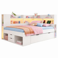 JUGENDBETT 90/190 mit LED, USB/Typ-C, Stauraum und Regalen in Weiß - Weiß, Holzwerkstoff (90/190cm) - EVRYAE