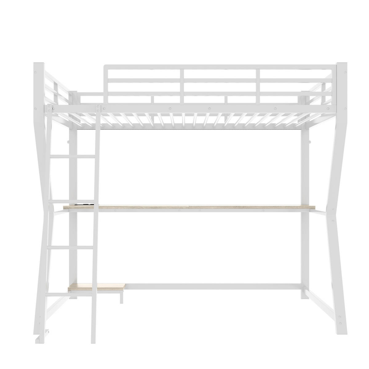 HOCHBETT 90/200 cm Weiß aus Metall und MDF mit Schreibtisch und LED-Beleuchtung - Weiß, Metall (90/200cm) - OKMYHOME