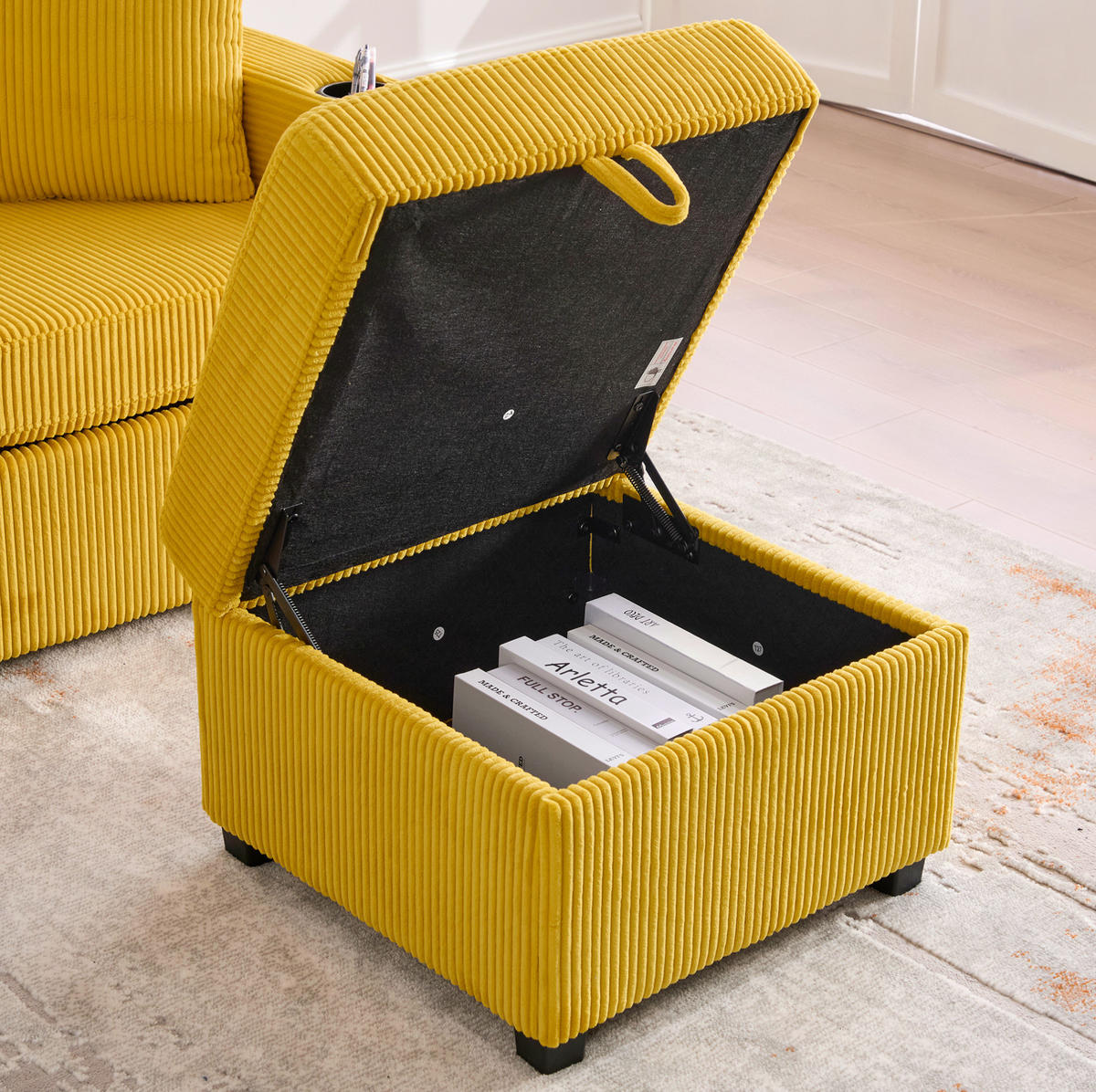 SOFA mit LED und USB/Type-C 194 x 73 x 81 cm Mustard Yellow - Gelb, Kunststoff (194/81/73cm) - Meubliv