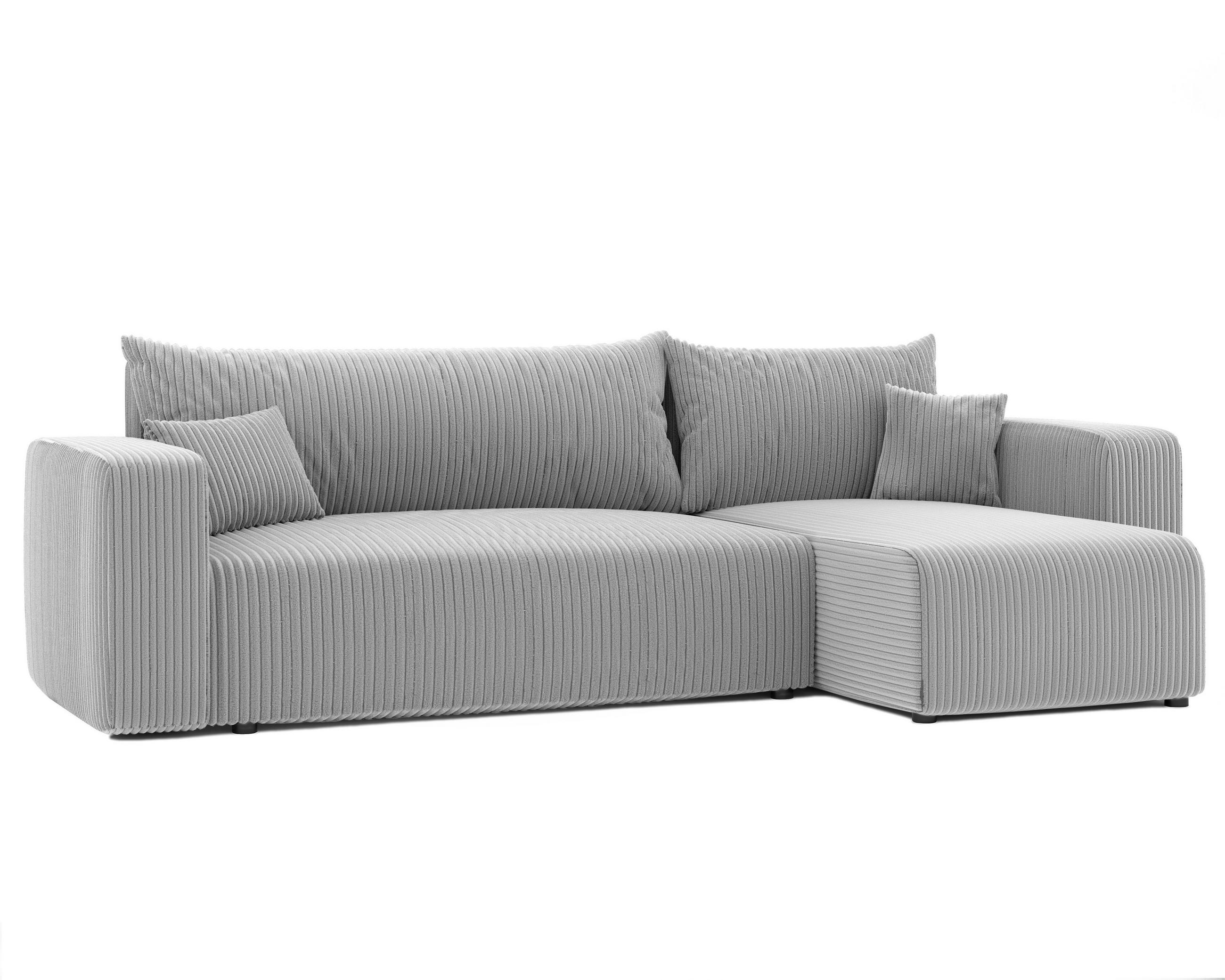 ECKSOFA Grau Cord-Stoff mit Bettkasten - Hellgrau, Textil (248/145cm) - Idohome
