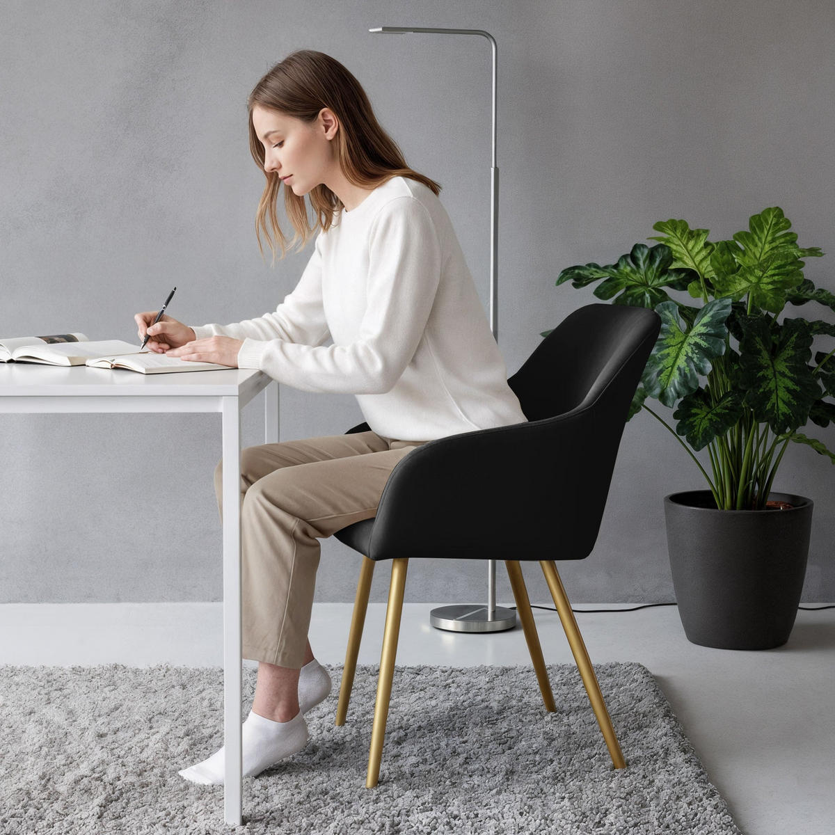 POLSTERSTUHL 6er Set, Metallbeine Schwarz, Gold 54,5/83/58 - Schwarz, Textil (55/83/58cm) - RAUMHIRSCH FURNITURE