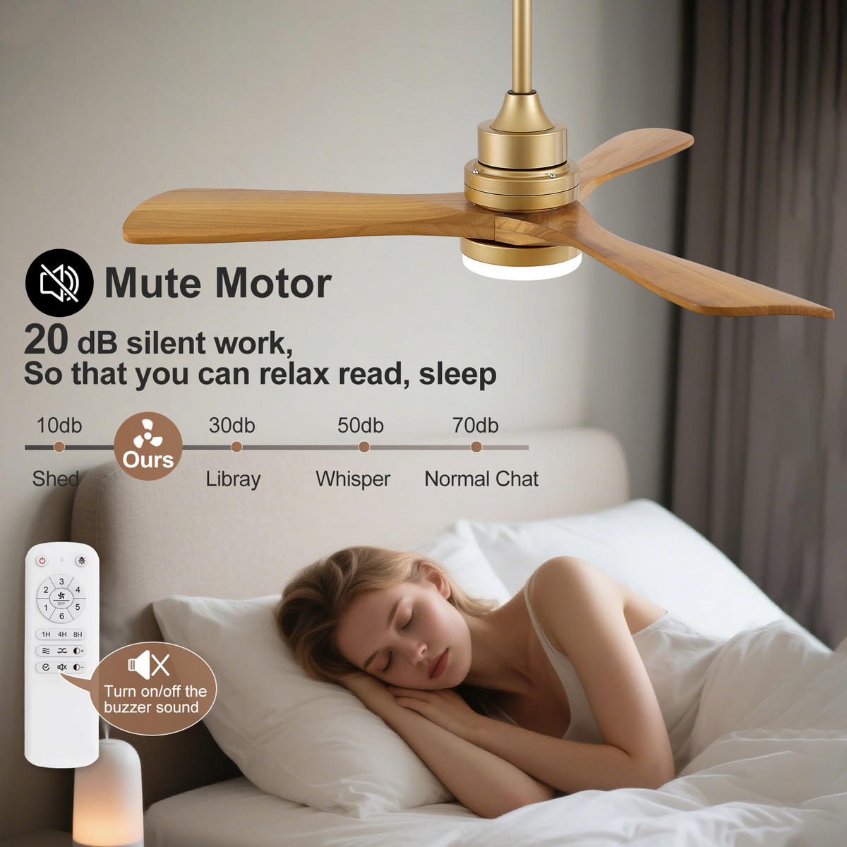 DECKENVENTILATOR 42Zoll Holz LED Licht Gold 3 Flügel Fernbedienung - Braun, Kunststoff (107/107/37cm) - CASIVA