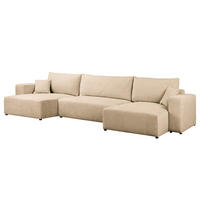 WOHNLANDSCHAFT mit Schlaffunktion - Beige/Schwarz, Kunststoff/Textil (398/70/148cm) - home24