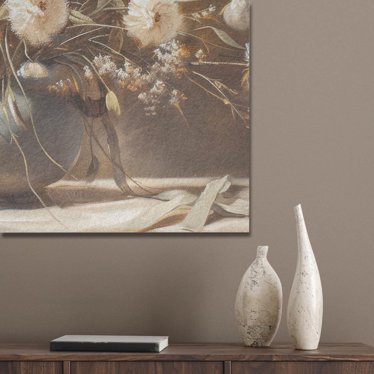 AKUSTIKBILD - Blumen - Vase - Stilleben - Beige - 80x80 - Creme, Kunststoff (80/80/0.9cm) - MuchoWow