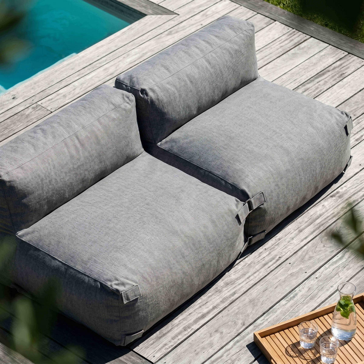 GARTENSOFA mit 3 Sitzplätzen, Grau - Grau, Textil - Oviala