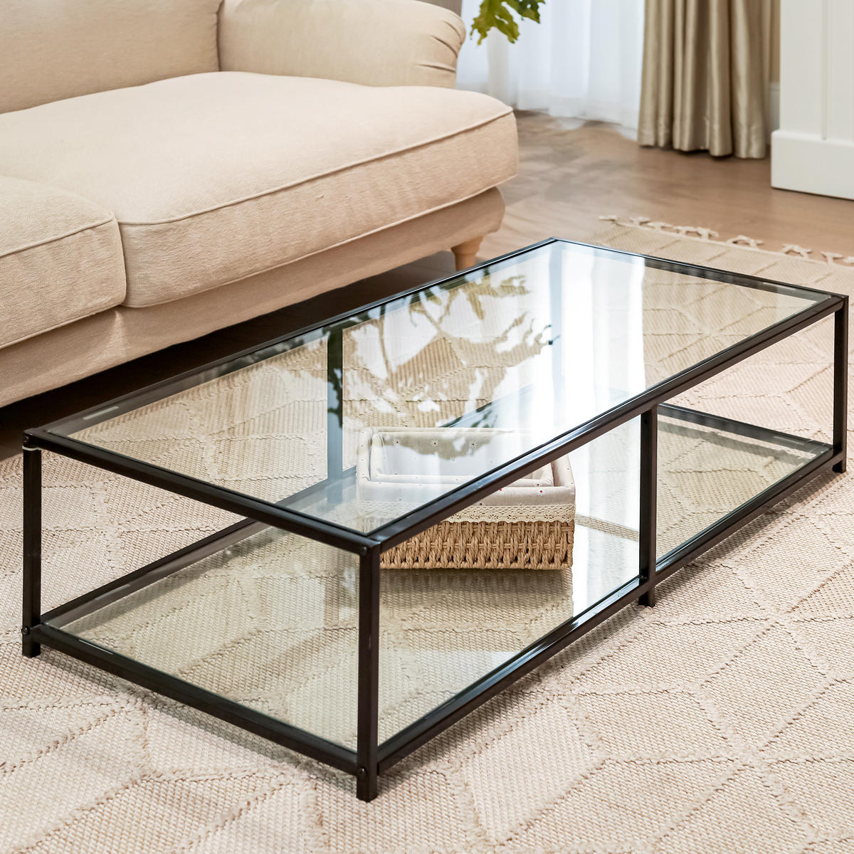 COUCHTISCH Schwarz gehärtetes Glas - Schwarz, Glas/Metall (50/110/42cm) - Urban Meuble