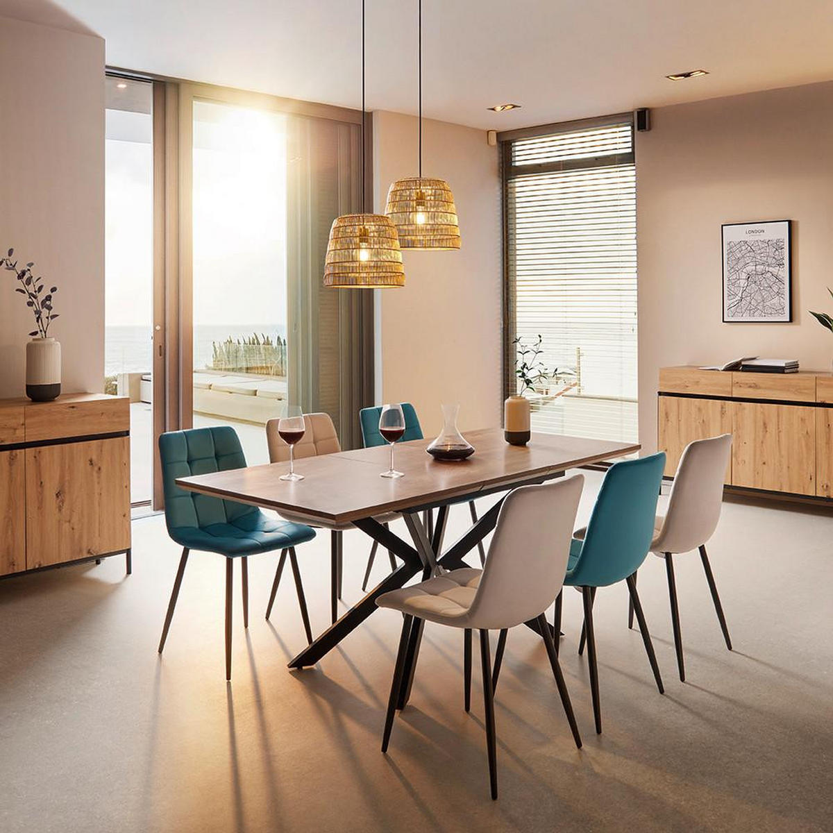 STUHL Ria Hellgrau Samt Gepolstert - Hellgrau, Holz (43.5/87/54cm) - Bessagi Home
