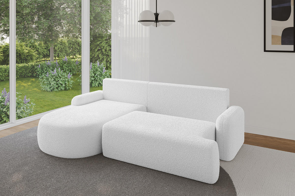 ECKSOFA mit Schlaffunktion und Bettkasten LIRA-L - 264x172x89 Weiß - Weiß, Holzwerkstoff/Textil (264/172cm) - ALTDECOR