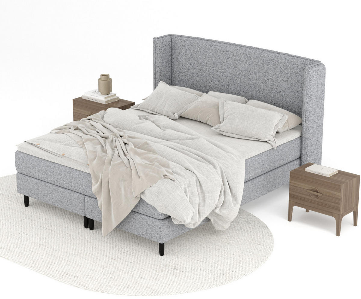 KONTINENTALBETT Ardis Grau 200/200 cm mit Matratze und Topper - Schwarz/Grau, Holz/Holzwerkstoff (200/200cm) - Maison de Reve