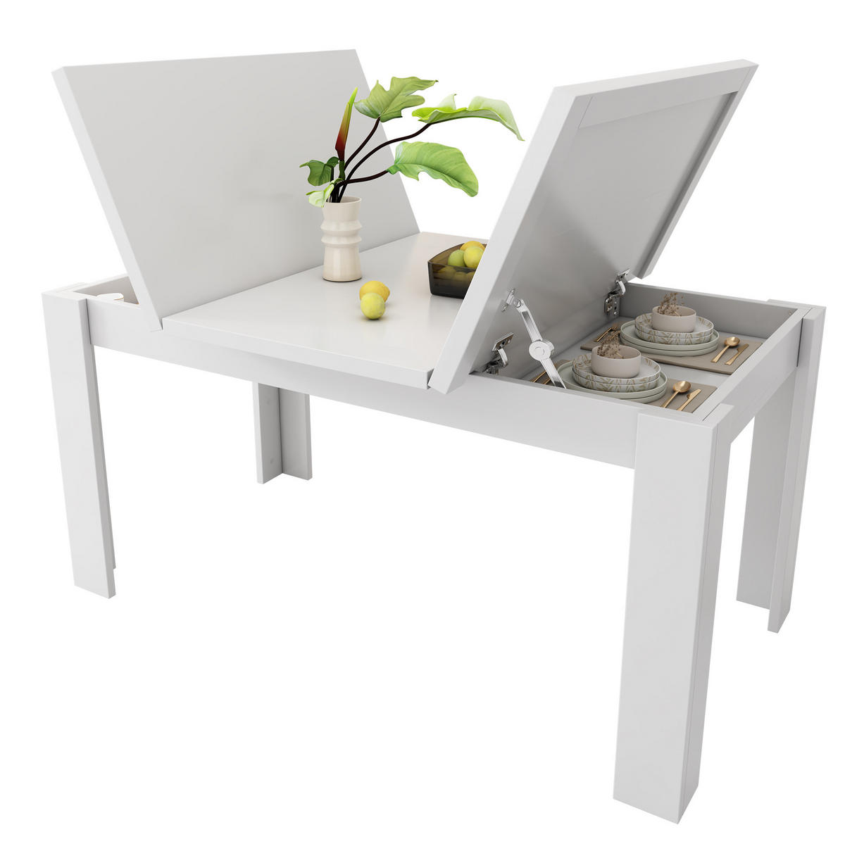 ESSTISCH 120/70 cm mit klappbarer Platte und verstecktem Stauraum aus MDF, Weiß - Weiß, Holzwerkstoff (120/70/75cm) - Redom