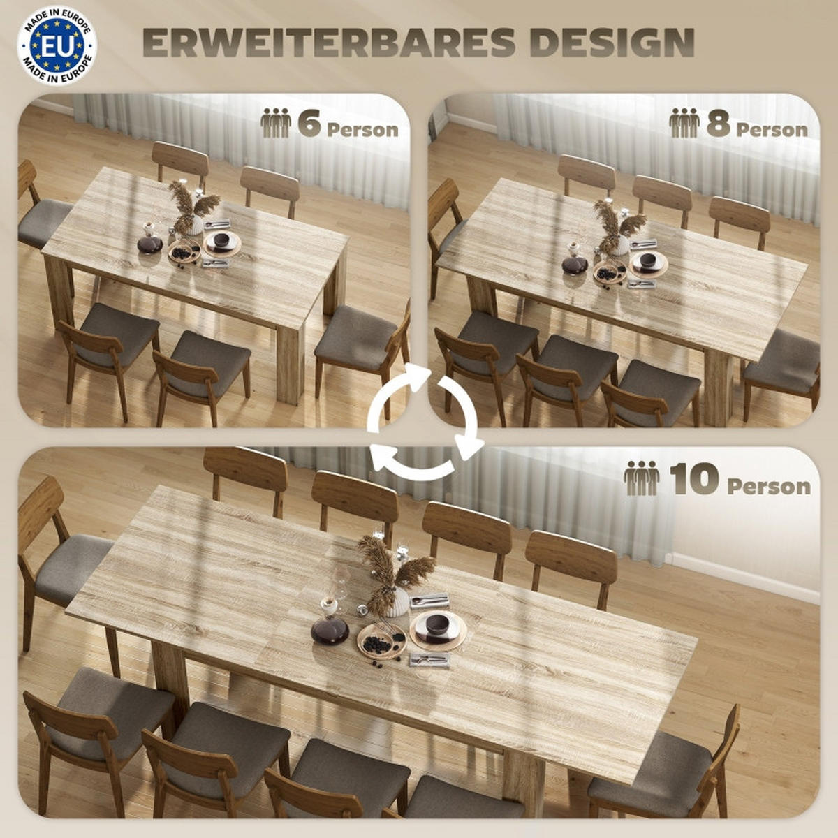 ESSTISCH 180-260/90/76,6 cm Eiche mit Schmetterlingsauszug aus Holzwerkstoff - Eichefarben, Holz (260/90/76.6cm) - OKWISH