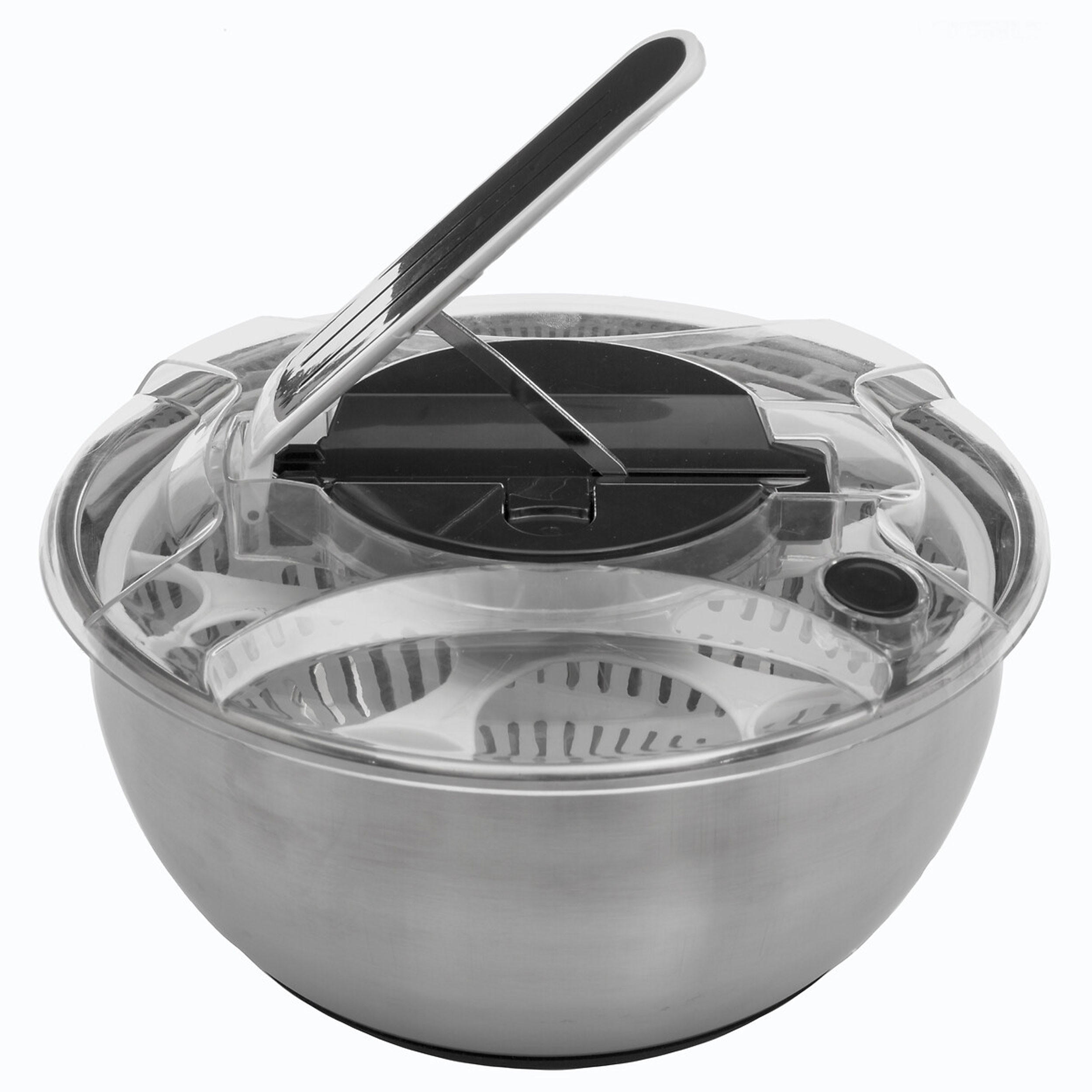SALATSCHLEUDER mit Hebel, Edelstahl, Kunststoff, Silberfarben, 3.5 Liter - Silberfarben, Metall (28/17cm) - 5five Simply Smart
