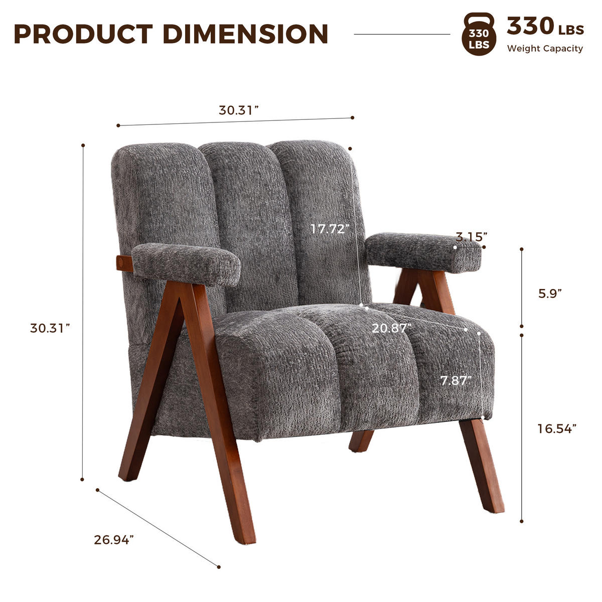SESSEL Bouclé Grau mit Holzrahmen - Grau, Holz/Holzwerkstoff (77/77/68.5cm) - WISHDOR