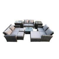 GARTEN-LOUNGE-SET MIT COUCHTISCH DOPPELSITZ-SOFA 3 HOCKER 2 BEISTELLTISCHE Polyrattan Dunkelgrau Gemischt 9-Sitzer - Dunkelgrau, Metall - Fimous