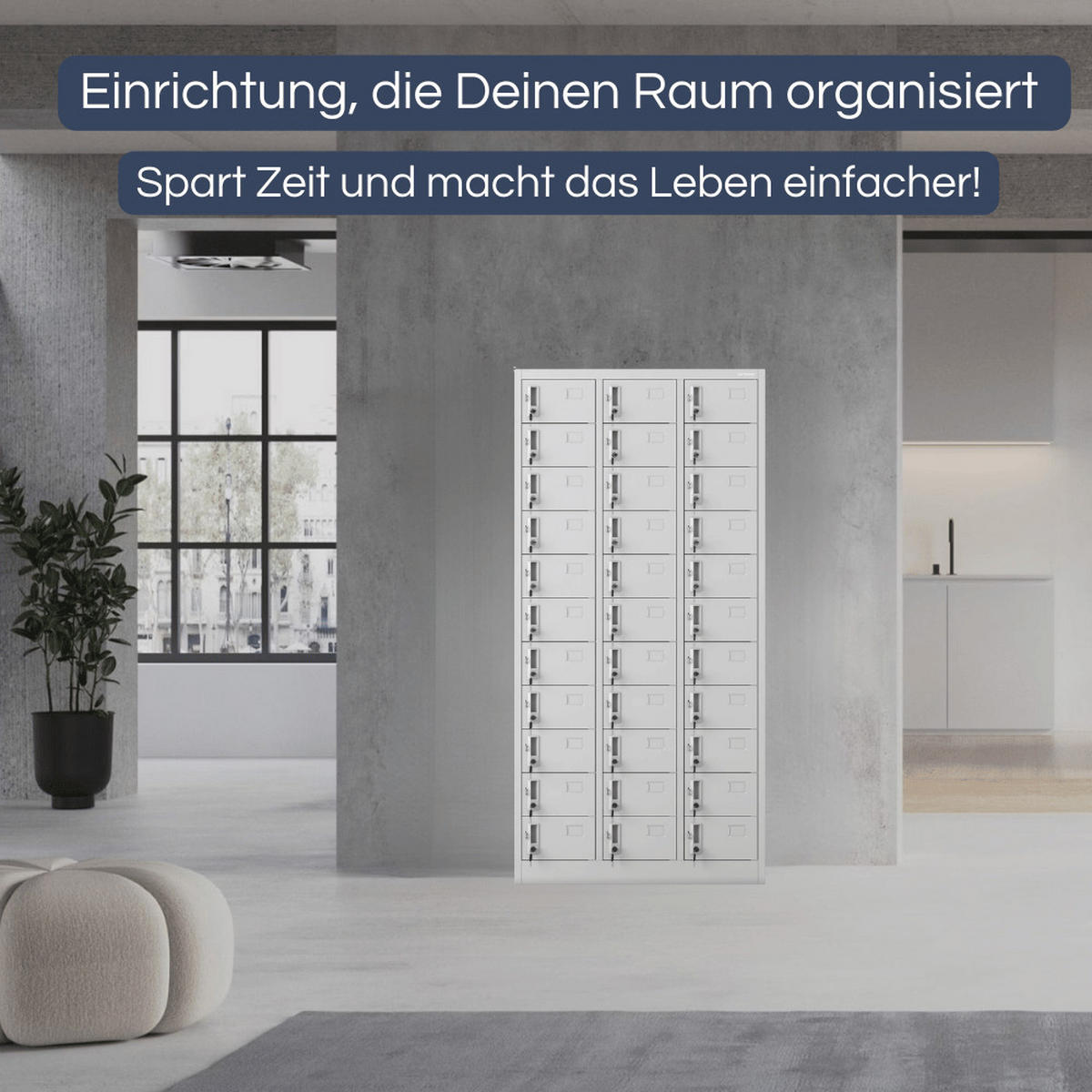 SCHLIESSFACHSCHRANK Spind PORTO 33 Fächer185x90x45cm Grau - Grau, Metall (90/185/45cm) - DELUKE