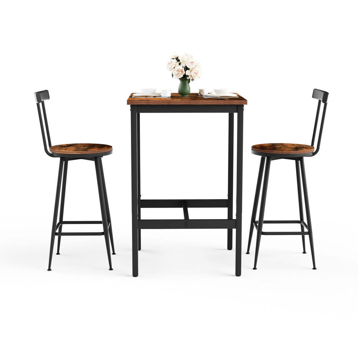 BARTISCH-SET DE-39323 2-teilig mit Rückenlehnen Schwarz - Schwarz, Holzwerkstoff (60/92/60cm) - ComfortXL
