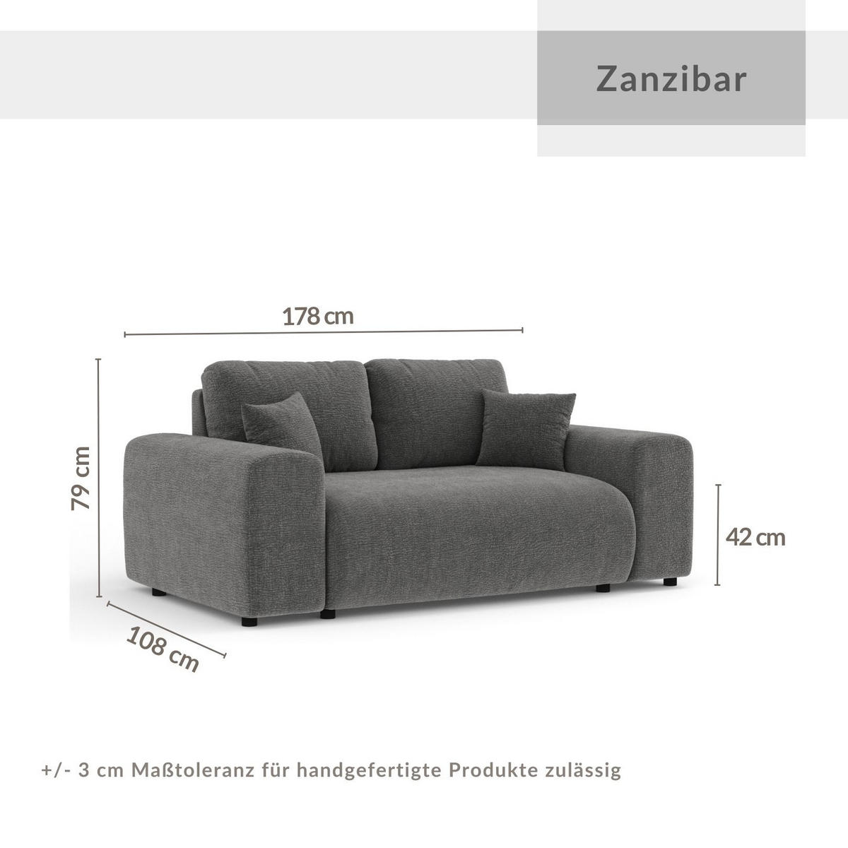 2-SITZER-SOFA Zanzibar Grün Chenille - Schwarz/Grün, Holz/Holzwerkstoff (178/79/108cm) - Maison de Reve