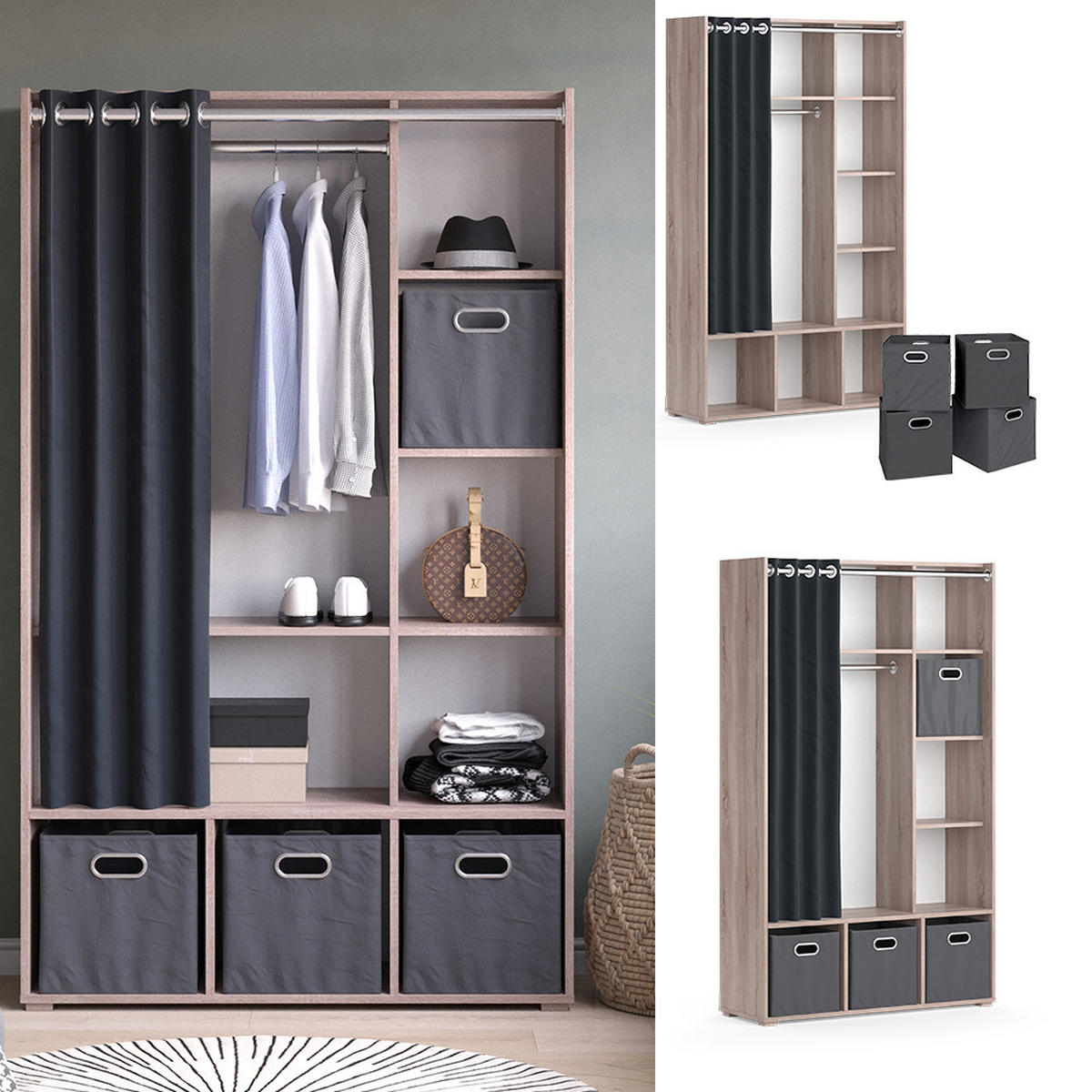 KLEIDERSCHRANK Luigi Sonoma 105.8 x 178.1 cm Mit Faltboxen (grau) - Sonoma Eiche, Holzwerkstoff (38/178.1/105.8cm) - Vicco
