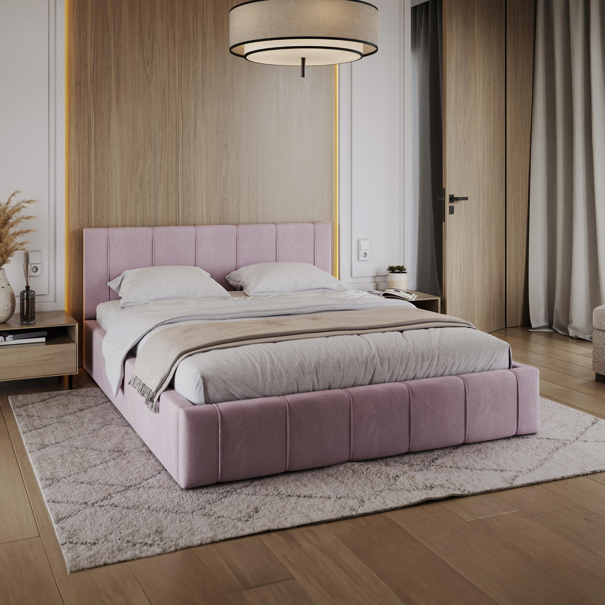 POLSTERBETT FLORIDA - Birkefarben/Altrosa, Holzwerkstoff/Metall (140/200cm) - FDM