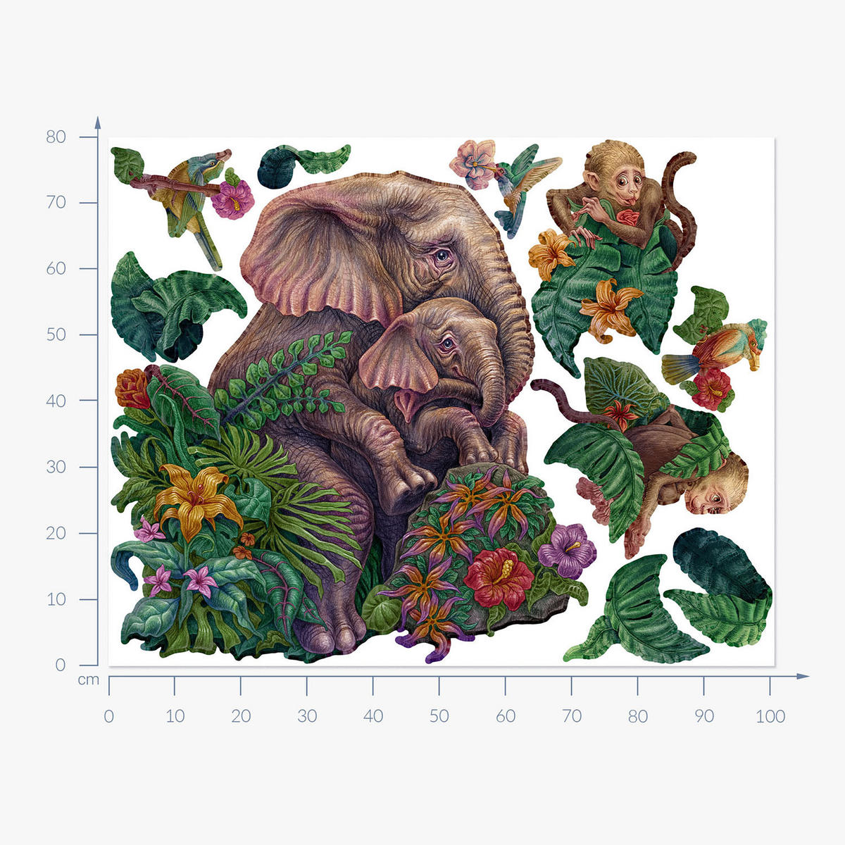 WANDAUFKLEBER 80x101cm - Tropische Safari - Multicolor, Kunststoff (80/101/0.1cm) - Wallfluent