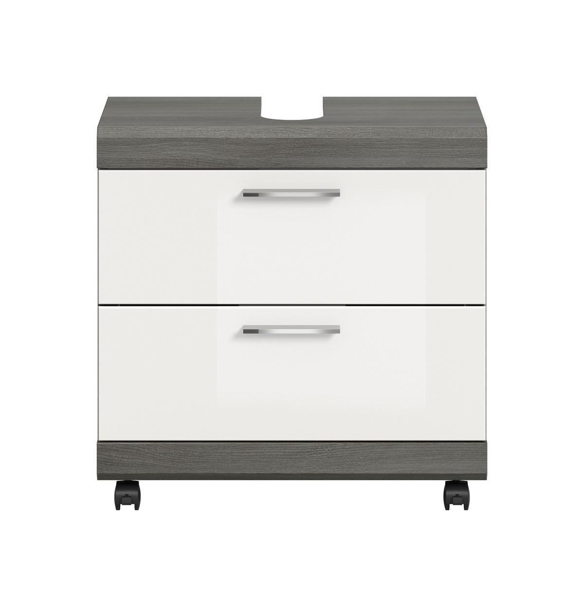 WASCHBECKENUNTERSCHRANK auf Rollen SCOUT (B/H/T: ca. 60/60/34 cm) in Rauchsilber Nachbildung/weiß hochglanz - Silberfarben, Holzwerkstoff (60/60/34cm)