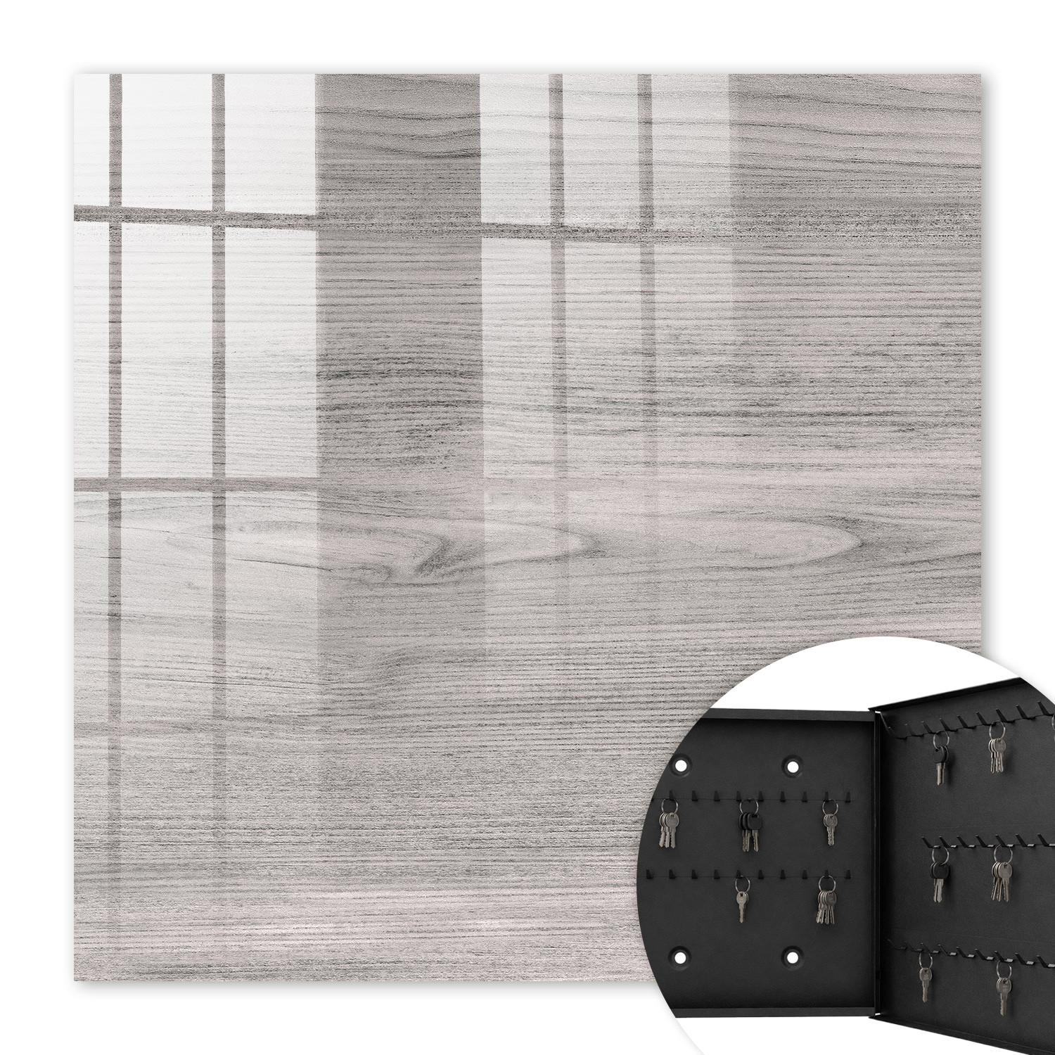 SCHLÜSSELBOX Schwarz 30x30 cm- Türöffnung nach rechts - Graues Holz - Grau, Metall (30/30/5cm) - TULUP