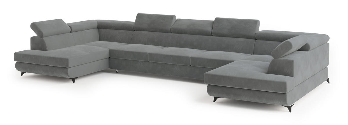 ROHOVÁ SEDAČKA URMANO šedá - šedá/černá, kov/dřevo (395/190cm) - MASSENO