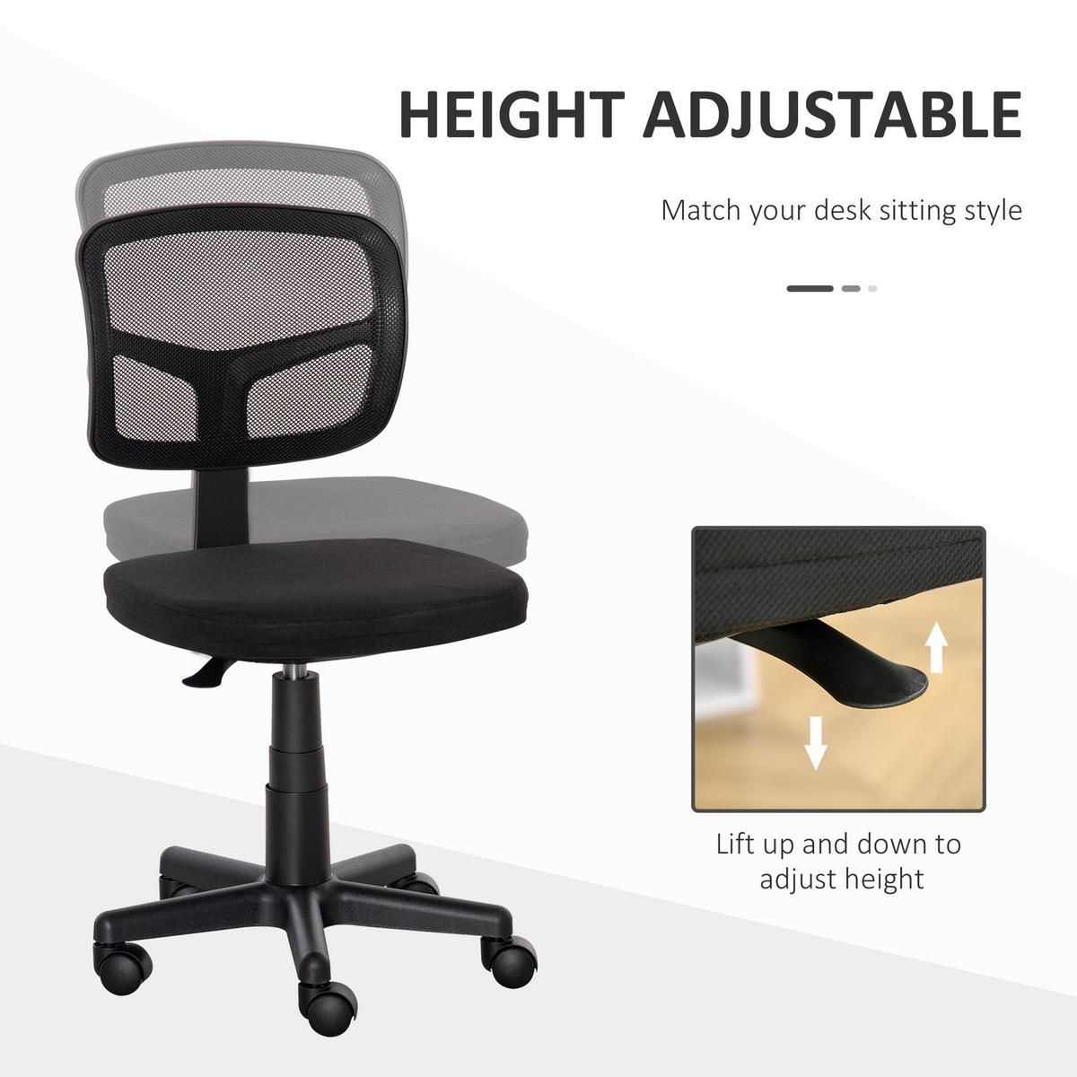 BÜROSTUHL Ergonomischer Schreibtischstuhl, Höhenverstellbarer Drehstuhl, Schwarz - Schwarz, Kunststoff/Textil (48/89.5/43cm) - Vinsetto