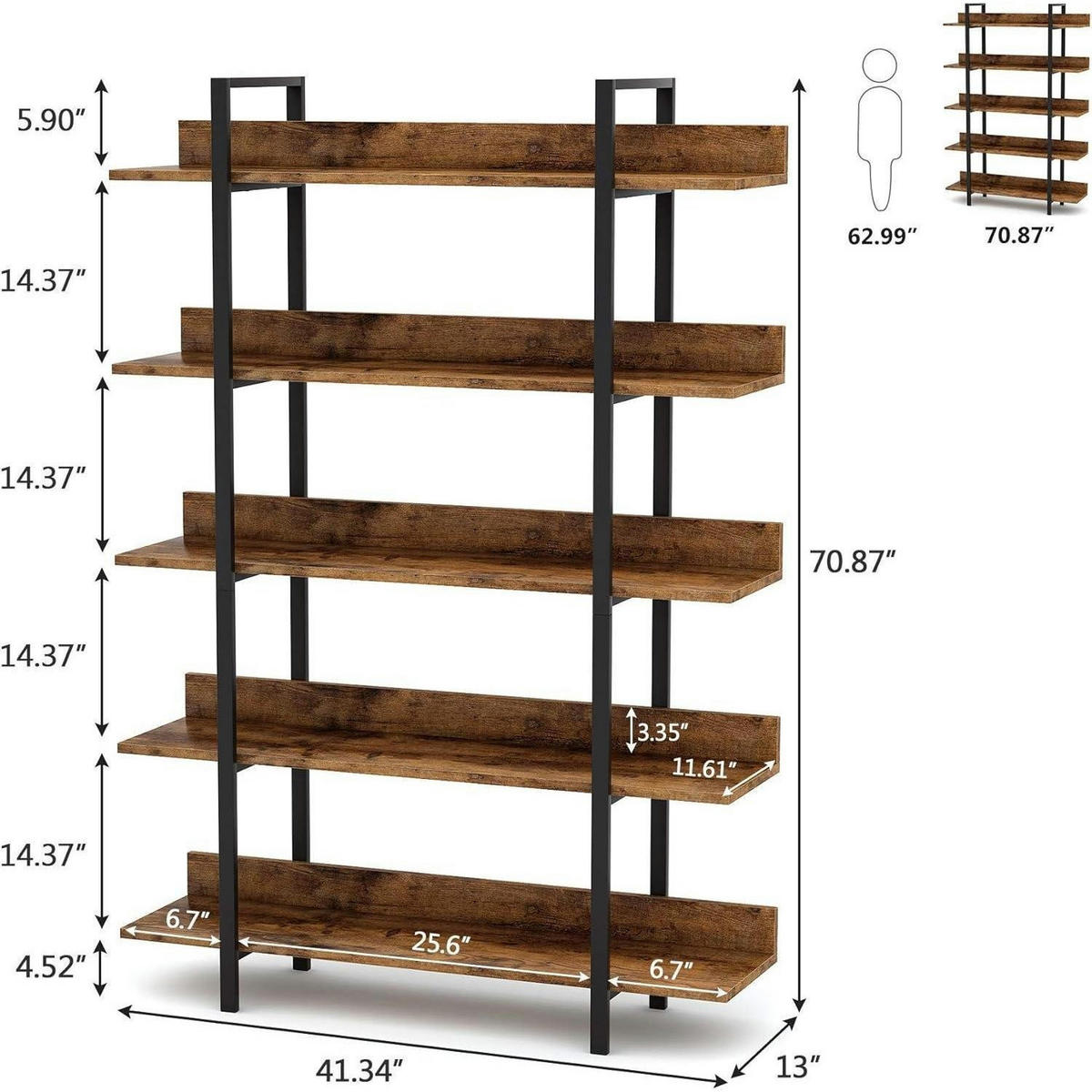 BÜCHERREGAL 5 Ebenen Industrie Vintage 105 x 29,5 x 180 cm - Braun, Holzwerkstoff (105/180/33cm)