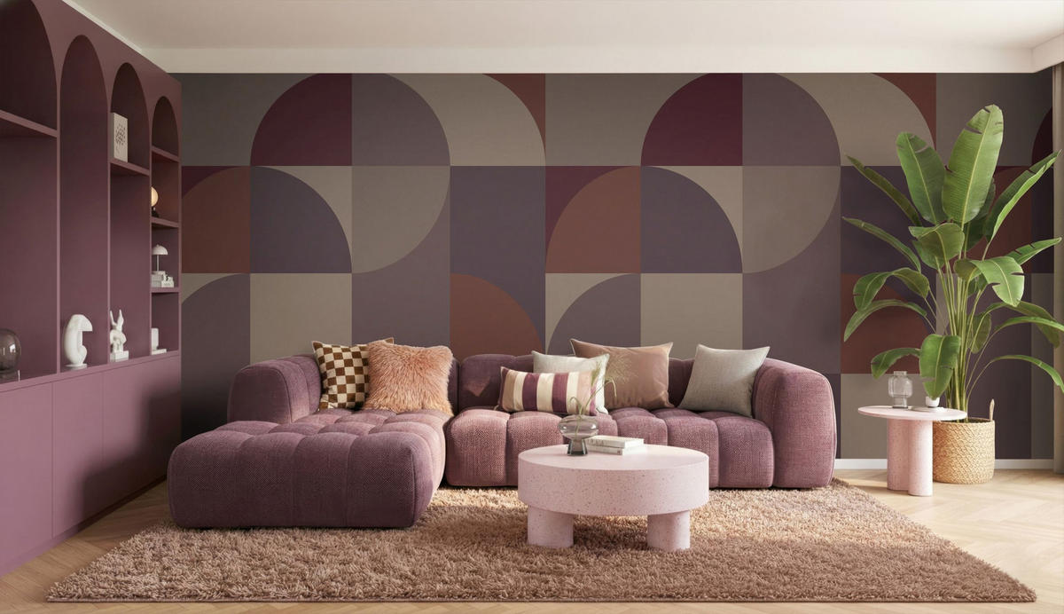 FOTOTAPETE Kreise im Bauhaus-Stil 2.5 x 2.79 m - Lila, Papier (250/279cm) - ESTAhome